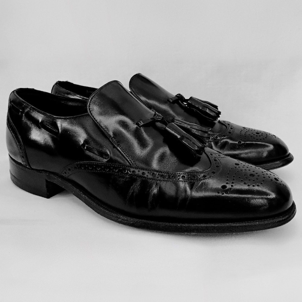 Men's 9 French Shriner STERLING Slip On Leather Brogues Wingtip Tassel Loafers